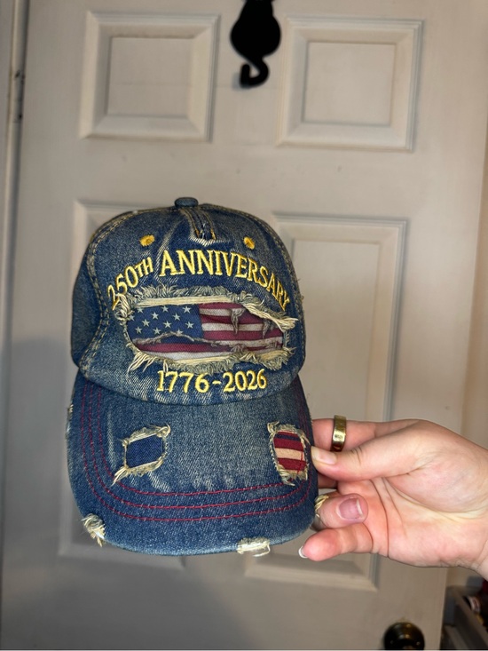 Accessories - Distressed Denim 250th Anniversary Baseball Cap - Blue with Flag Patch